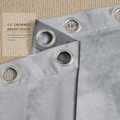 BULBUL Velvet Grey Grommet Blackout Curtains 84 inch Length - Image 3