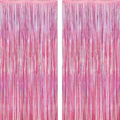 2 Pack Glitter Pink Backdrop, 3.28 FT x 7.05 FT Birthday Party Decorations by ZATAYE