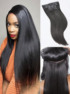 LUVME Yaki Straight Seamless 2 Pack 220g 14Pcs Clip in Hair Extensions Full Max with 20inch Remy Human Hair Extensions, Natural Black 100% Real Soft Hair