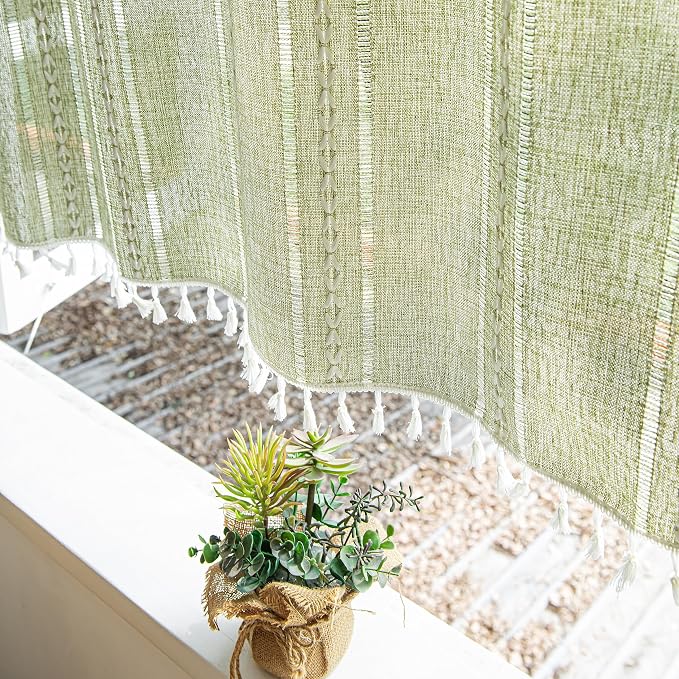 Sutuo Home Green Boho Curtain 52W x 18L inch White Striped Light Filtering - Image 8