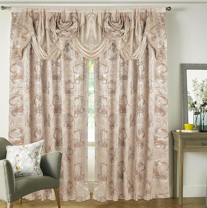 GLORY RUGS Jacquard Luxury Window 2 Panel Set Beige Curtain - Image 4