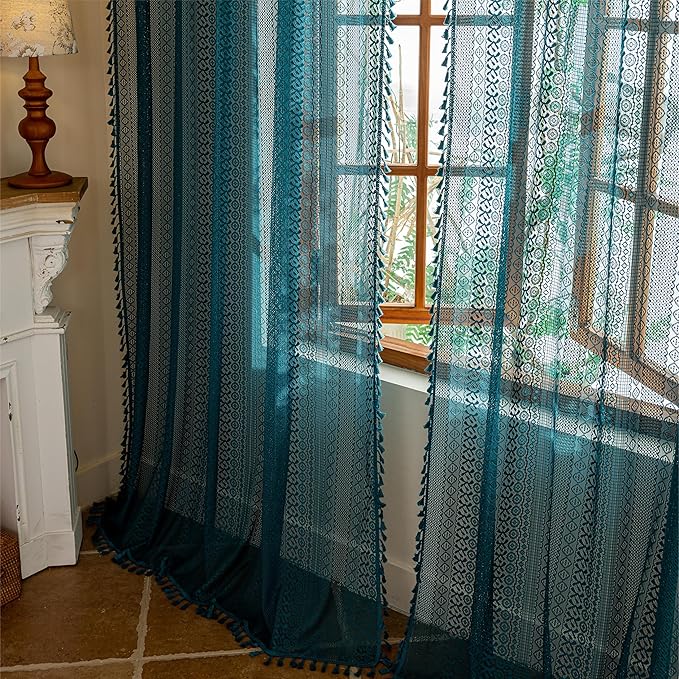Sutuo Home Teal Boho Curtains 84 inches Long by SutuoHome