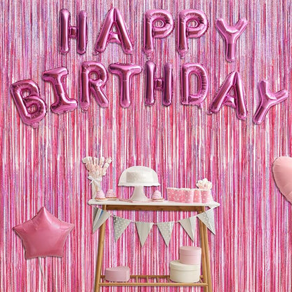 8 Pack Pink Backdrop, 3.28 FT x 7.05 FT Fringe Curtains, Metallic Glitter Pink - Image 7