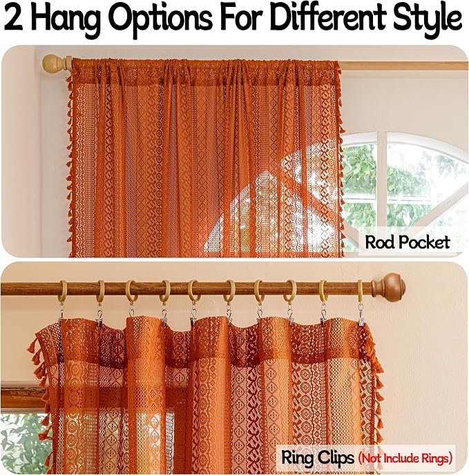 Sutuo Home Burnt Orange Boho Curtains 84 inches Long - Image 6