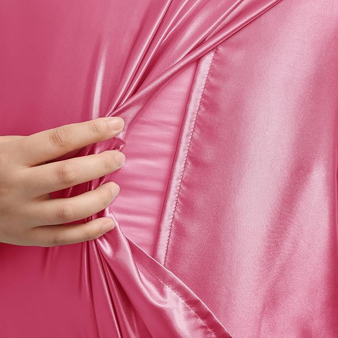 Peach Red Satin Pillowcase Standard Set of 2 with Envelope Closure，Peach Red Silk Pillowcase for Hair and Skin (20x26)