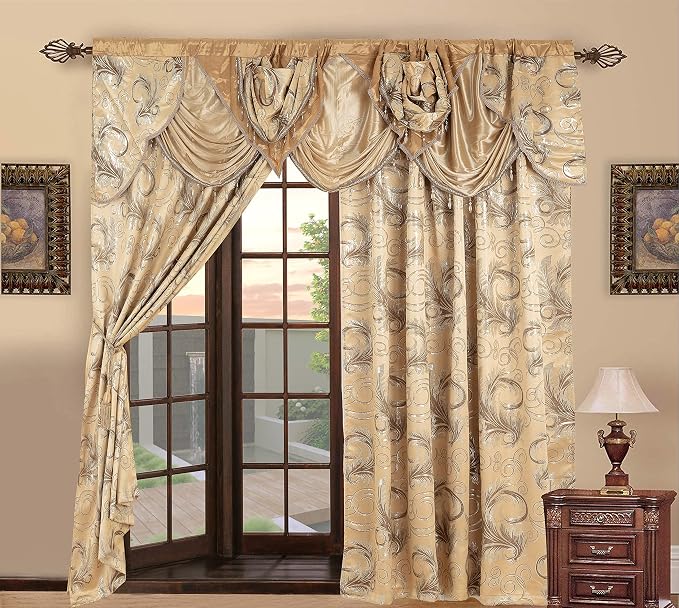 GLORY RUGS Jacquard Luxury Window 2 Panel Set Taupe Curtain - Image 7