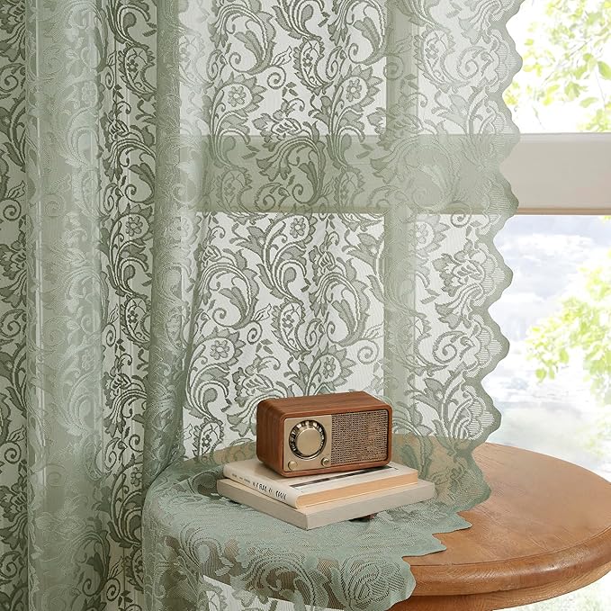 Bujasso Sage Green Lace Sheer Curtains by Bujasso