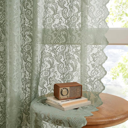 Bujasso Sage Green Lace Sheer Curtains by Bujasso