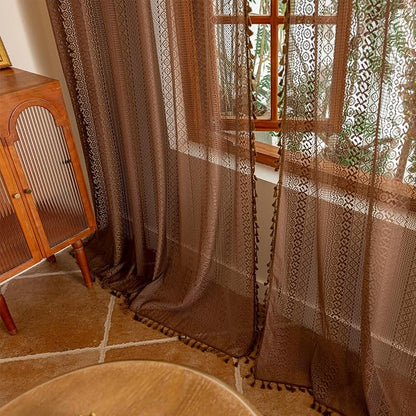 Sutuo Home Dark Coffee Boho Lace Curtains 108 inches Long by SutuoHome