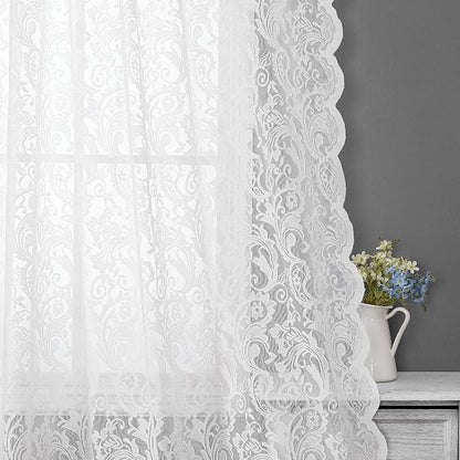 Bujasso White Lace Sheer Curtains 102 inch Vintage Floral Sheer Window Curtain - Image 3