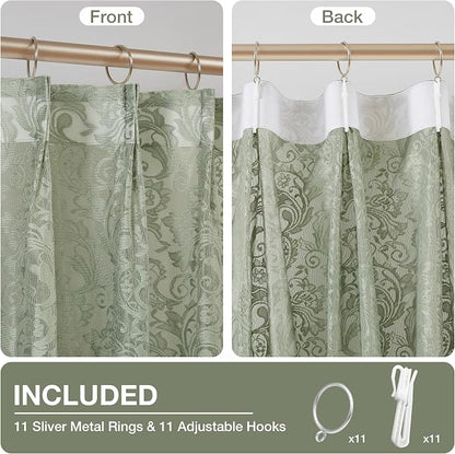 Bujasso Sage Green Lace Pinch Pleat Curtains 84 inch, Vintage Floral Sheer - Image 4