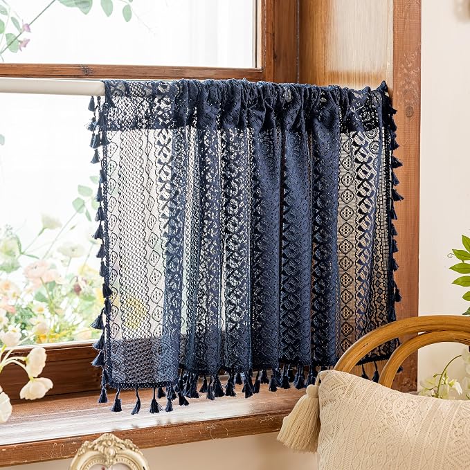 Sutuo Home Navy Blue Boho Curtains Valance 18 Inches Long by SutuoHome