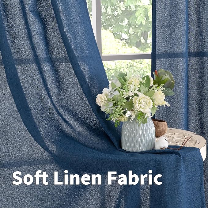 YoungsTex Dark Blue Linen Curtains 68 Inch Length - Image 5
