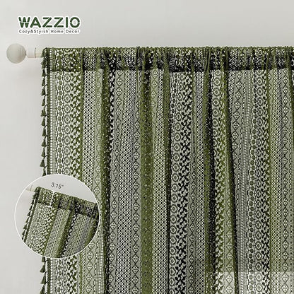 WAZZIO Boho Lace Curtains 84 Inches 2 Panel, Light Filtering Privacy Tassel & - Image 6