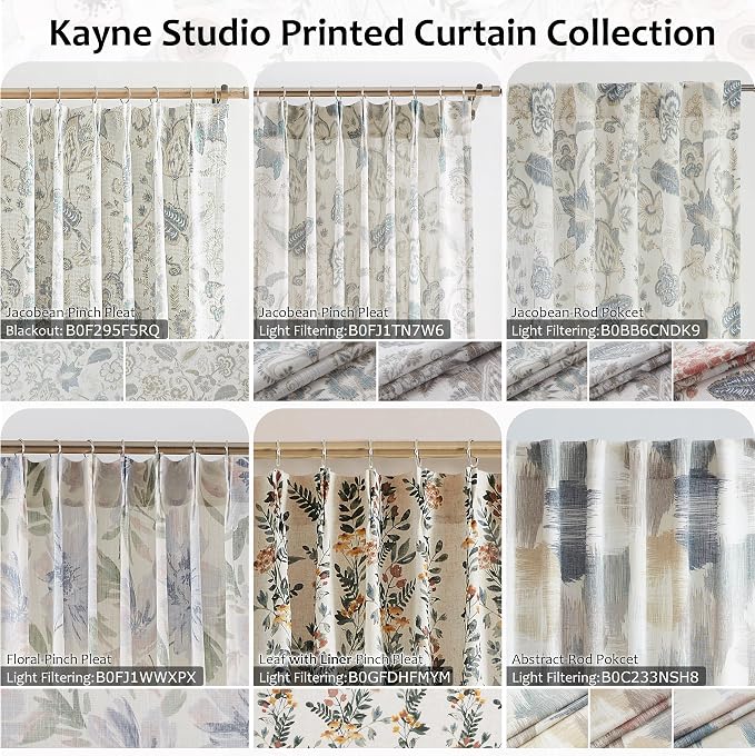 Kayne Studio Blue Grey Floral Botanical Rod Pocket Light Filtering Curtains | - Image 7