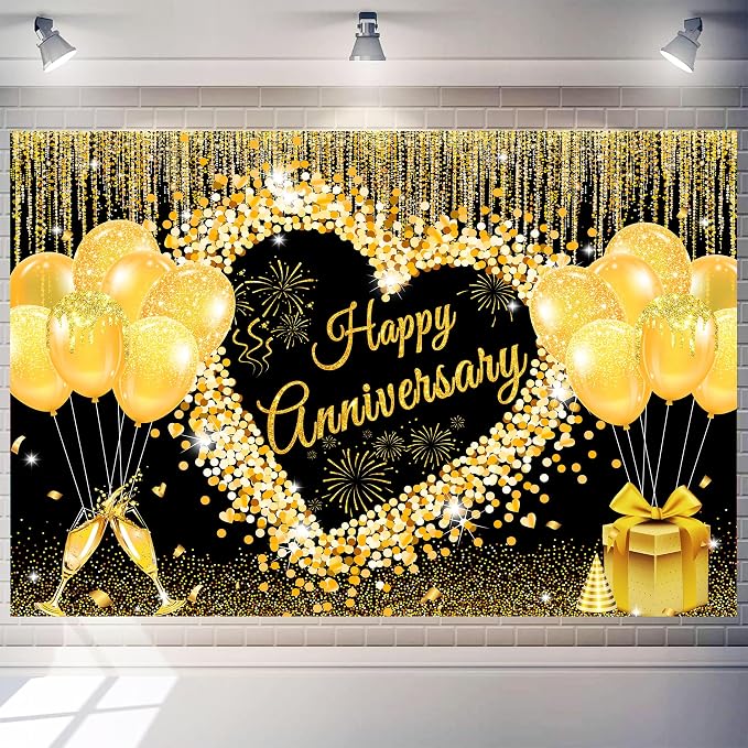 9x6 ft Floral Anniversary Backdrop Banner - Image 2