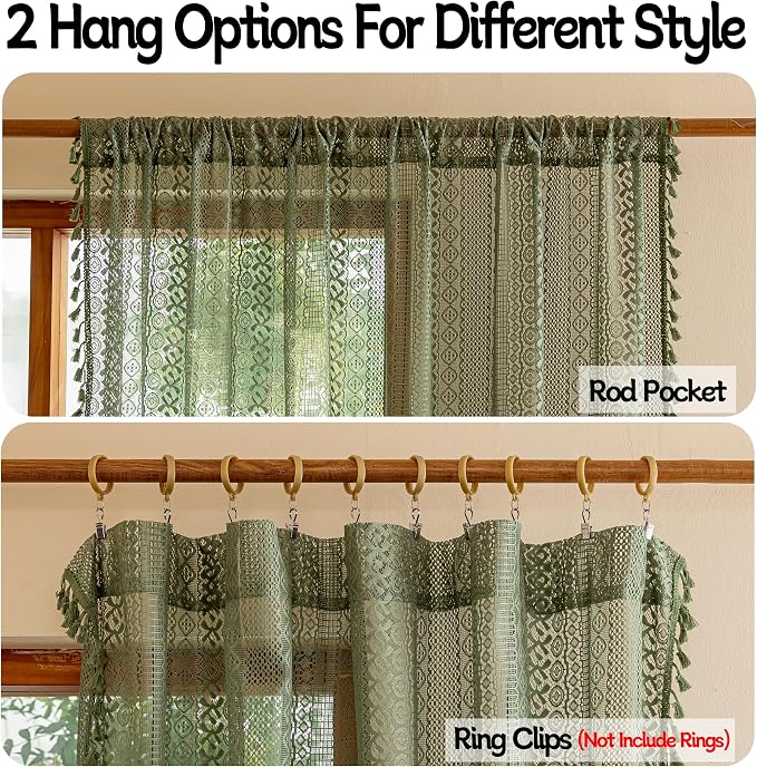 Sutuo Home Olive Green Boho Curtains 84 inches Long - Image 6