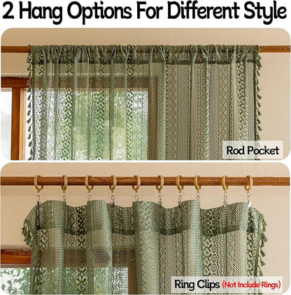 Sutuo Home Boho Curtains 120 inches Long, Crochet Lace Sheer Bohemian Hollow - Image 5