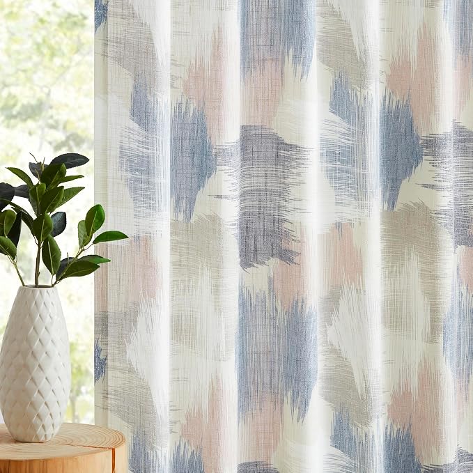 Kayne Studio Pink Blue Boho Abstract Rod Pocket Semi Sheer Curtains 63 Inch | - Image 2