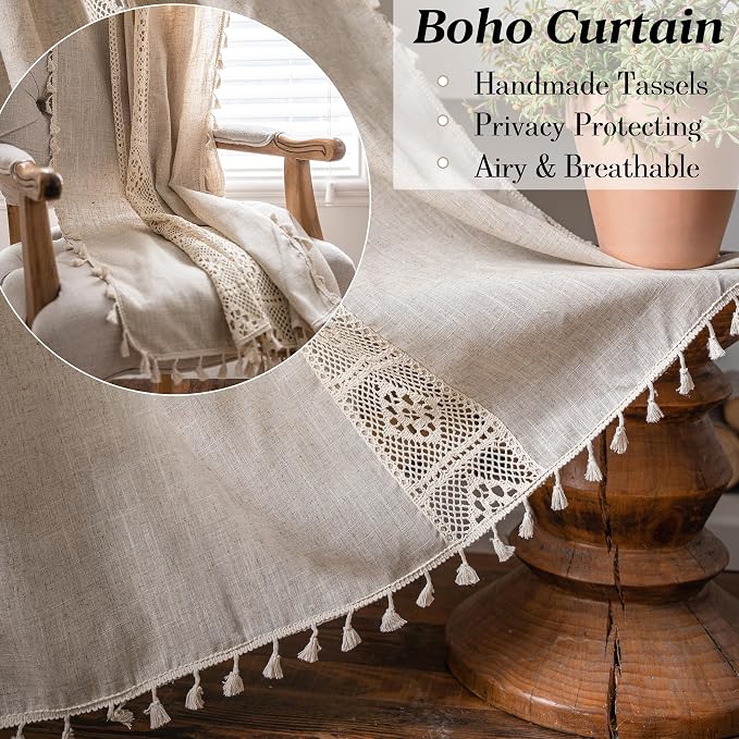 Sutuo Home Boho Curtain Semi-Blackout Crochet Hollow Lace Patchwork - Image 5