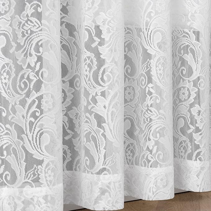 Bujasso White Sheer Lace Curtains 54 inch Vintage Floral Short Curtain Panels - Image 3