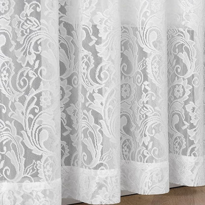 Bujasso White Sheer Lace Curtains 54 inch Vintage Floral Short Curtain Panels - Image 3