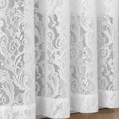 Bujasso White Lace Sheer Curtains 102 inch Vintage Floral Sheer Window Curtain - Image 2