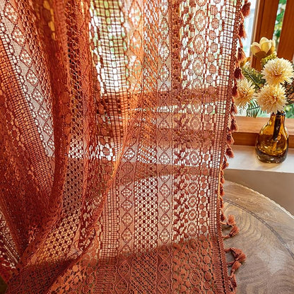 WAZZIO Burnt Orange Curtains Sheer 45 Inch Length Bedroom Short Small Cafe Rod by WAZZIO