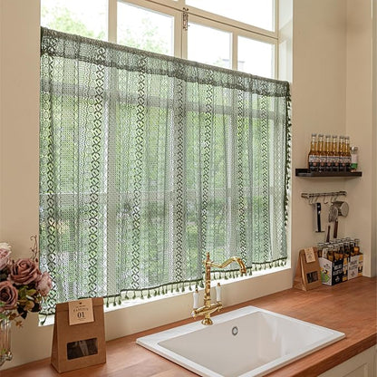 Sutuo Home Olive Green Boho Valance Curtains - Image 2