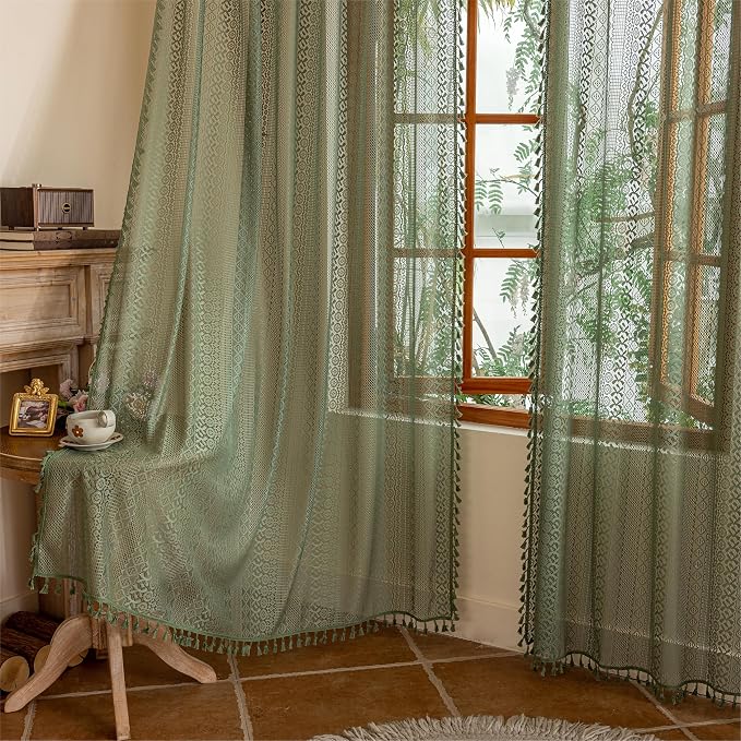 Sutuo Home Boho Lace Sheer Curtains 2 Panels - Image 8