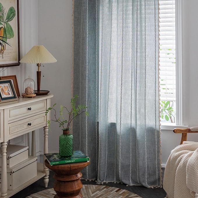 Sutuo Home Boho Curtains for Bedroom Living Room Kitchen, Semi Blackout Linen - Image 2