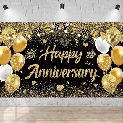 Black Gold Happy Wedding Anniversary Banner by Unknown