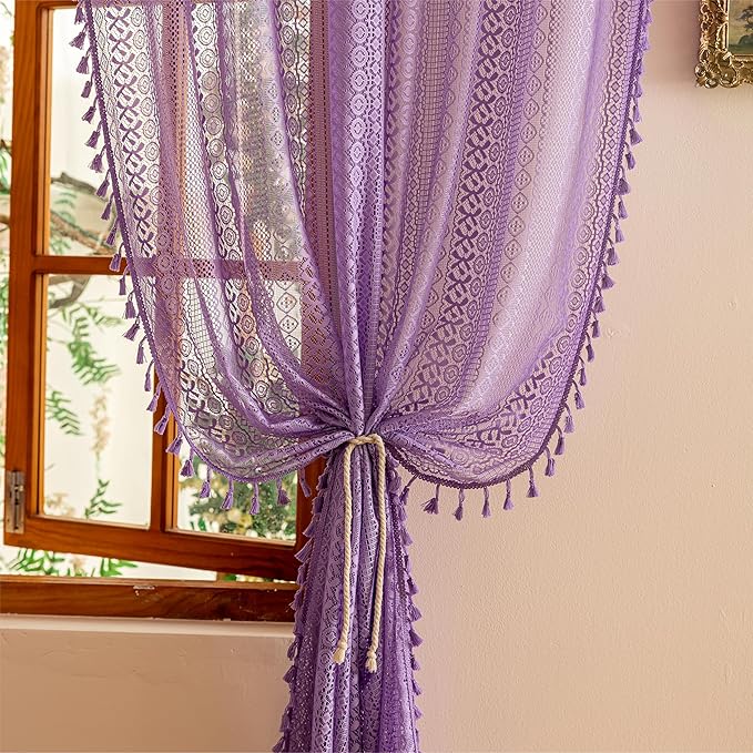 Sutuo Home Lavendar Sheer Boho Curtains 84 inches Long - Image 2