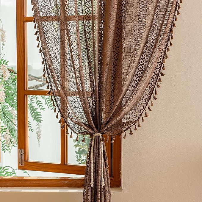 Sutuo Home Boho Lace Sheer Curtains 84 inches long, Bohemian Farmhouse Crochet - Image 5
