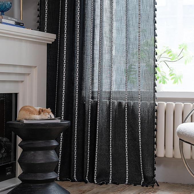 Sutuo Home Boho Curtains for Bedroom Dining Room Kitchen, Semi Blackout Linen - Image 5