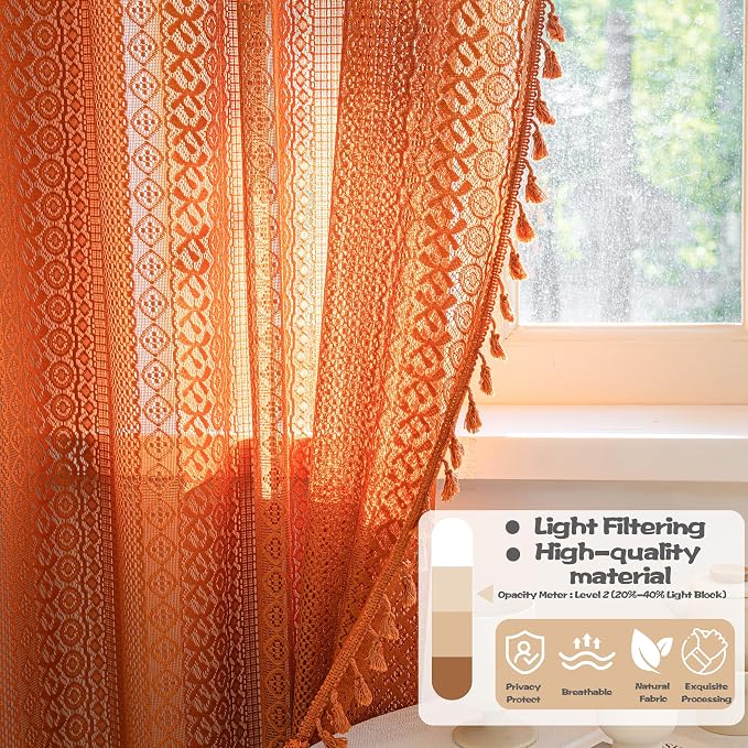 Sutuo Home Boho Curtains for Bedroom Living Room Dining Room, Crochet Lace - Image 4
