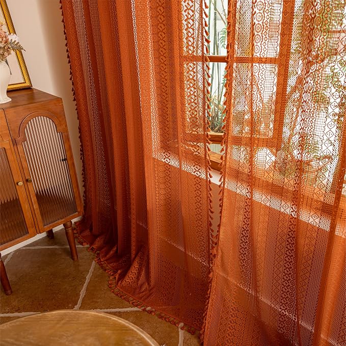 Sutuo Home Sheer Lace Boho Curtains 2 Panels - Image 7