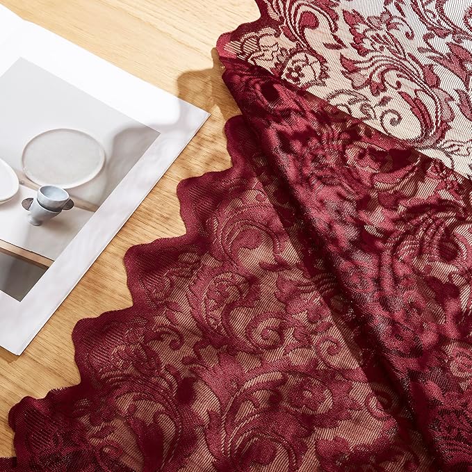 Bujasso Burgundy Red Lace Sheer Curtains - Image 2