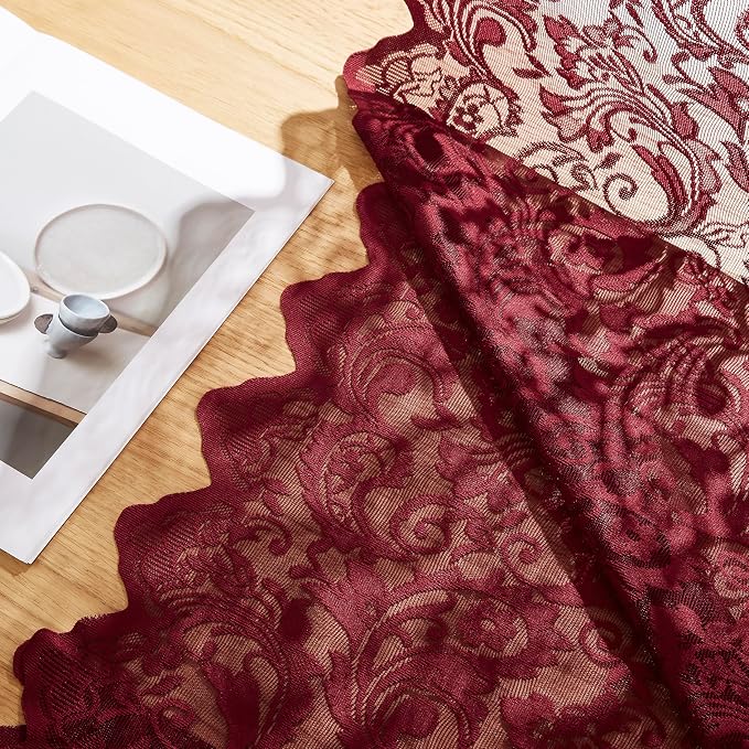 Bujasso Burgundy Red Lace Sheer Curtains 84 inch Length - Image 4