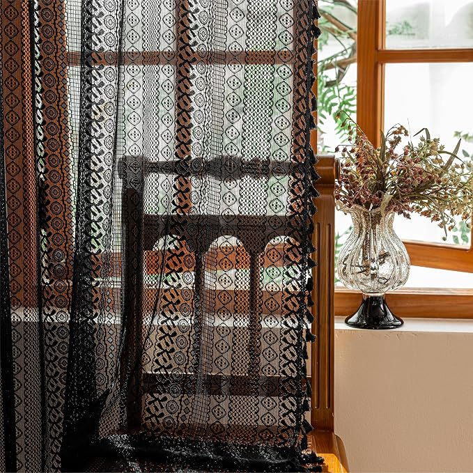 Sutuo Home Black Boho Lace Curtains 96 inches long by SutuoHome