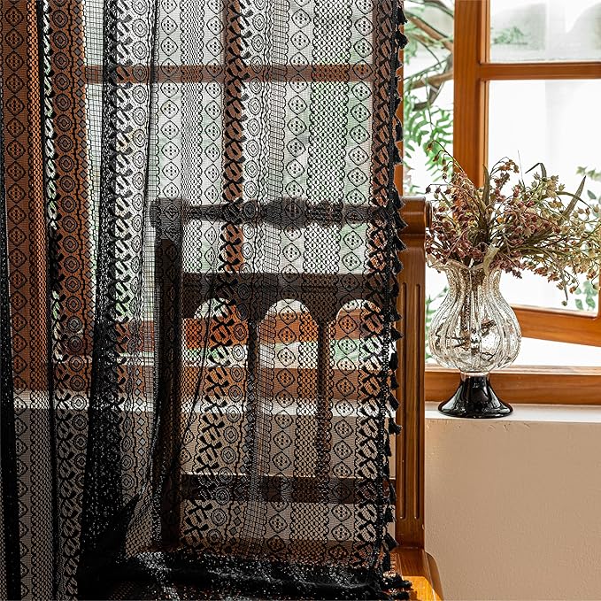 Sutuo Home Black Boho Sheer Curtains 84 inches Long - Image 7