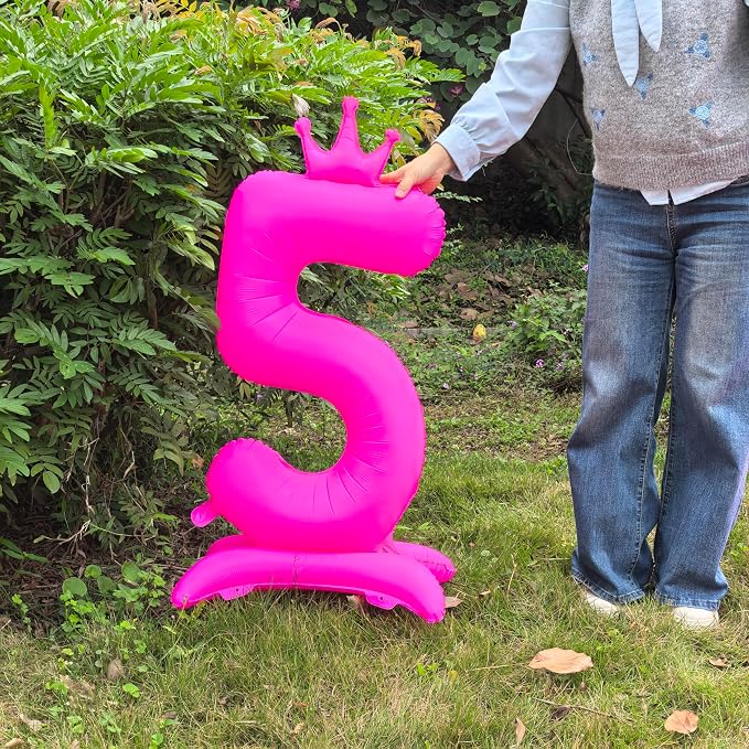 Fluorescent Pink Crown Number 4 Foil Balloon Neon Glow In The Dark Balloon | - Image 6