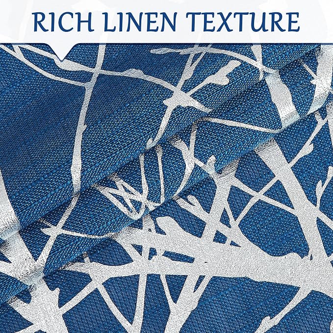 FMFUNCTEX Linen Silver Navy Blue Semi Sheer Print Curtains 96 Inch 2 Panels | - Image 4