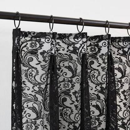 Bujasso Black Lace Pinch Pleat Curtains 84 inch, Gothic Vintage Floral Sheer by Bujasso