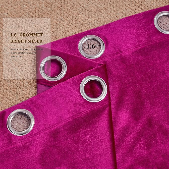BULBUL Living Room Velvet Window Curtains 108 inch Length- 2 Panels Hot Pink - Image 3
