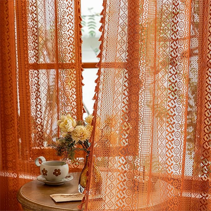 Sutuo Home Sheer Lace Boho Curtains 2 Panels - Image 2
