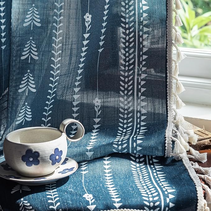 Boho Navy Blue Curtains 63 inch Length - Image 7