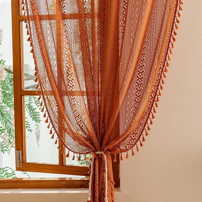 Sutuo Home Terracotta Boho Sheer Curtains 72 inches Long - Image 3