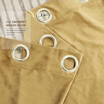 BULBUL Velvet Gold Grommet Blackout Curtains 84 inch Length - Image 3