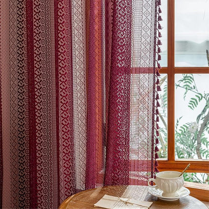 Sutuo Home Burgundy Boho Sheer Curtains 84 inches Long 2 Panels - Image 4